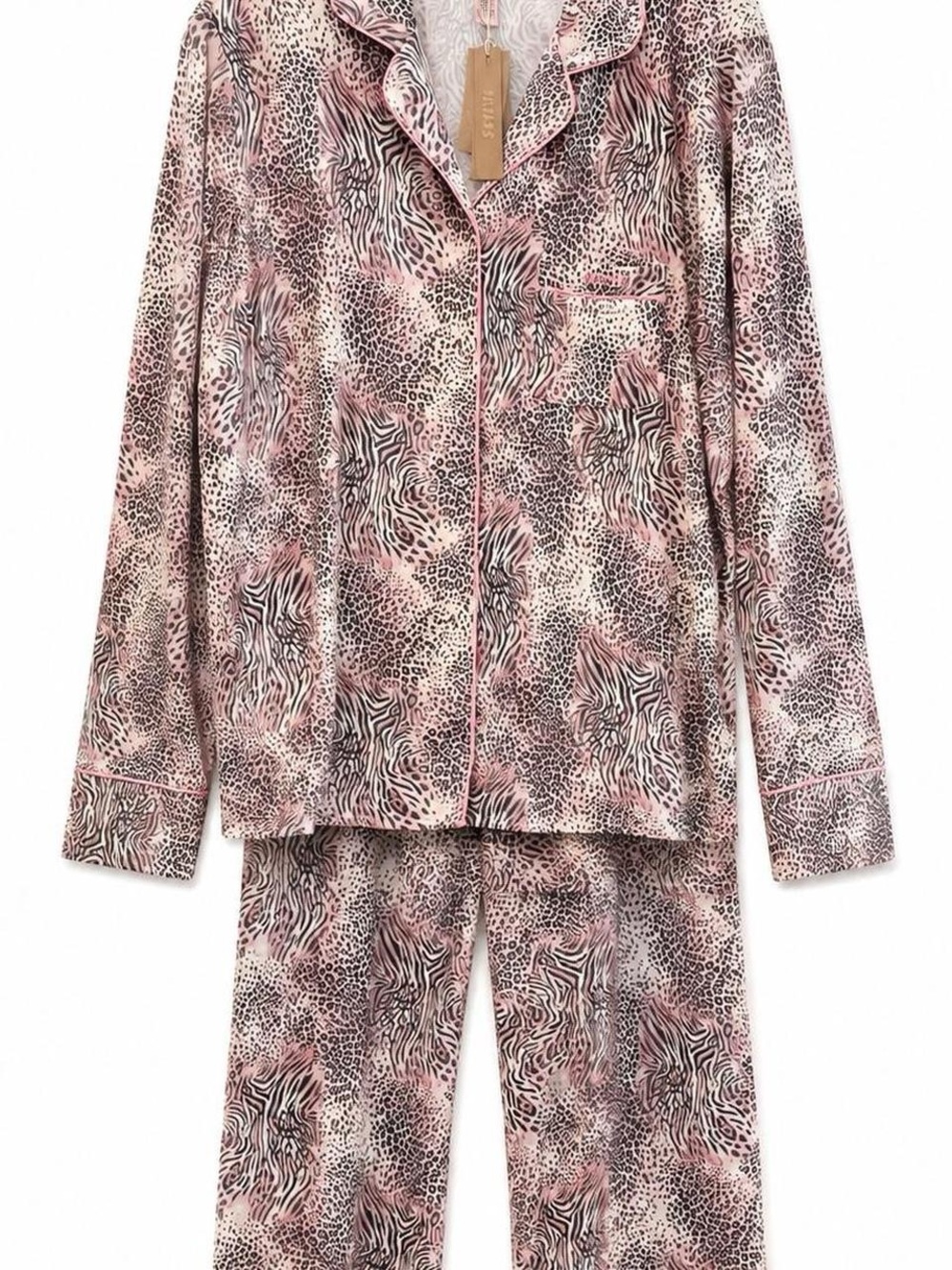 SKIMS Pink Animal Print Pajama Sleep Set Top & Pants Small NWT $88 retail - Picture 3 of 13